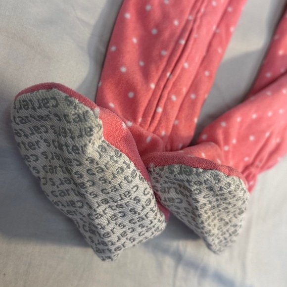 Carter's -4T - Pink Polka Dot Fleece Onesie Sleeper with Cat Design - Picture 3 of 4